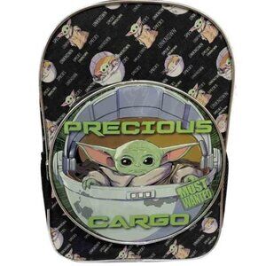 Star Wars the Mandalorian the Child Precious Cargo Kids' Black Backpack 17in New
